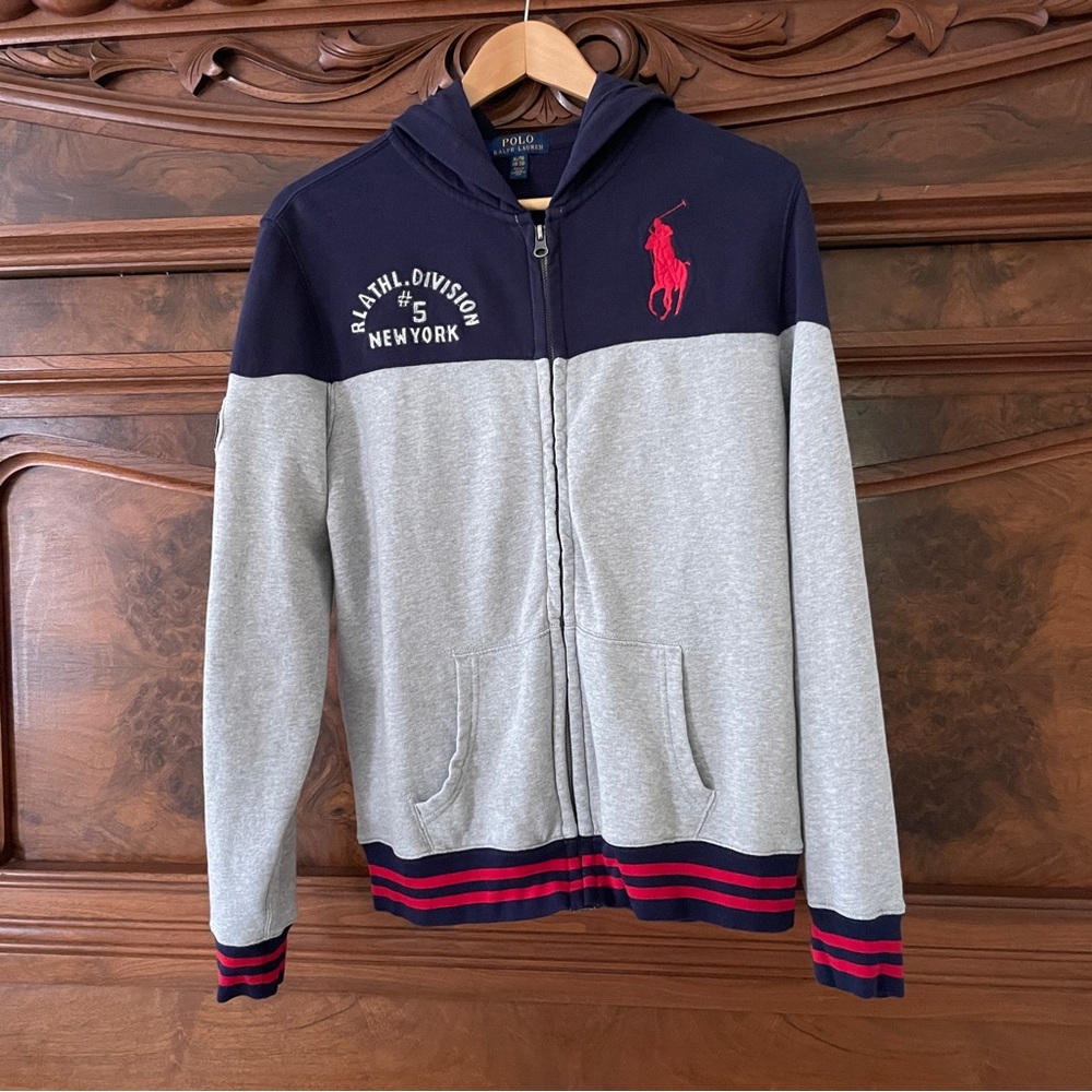 Polo Ralph Lauren Big Pony Navy & Grey Full Zip Hoodie Sweatshirt XL/TG 18-20